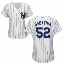 Womens Majestic New York Yankees 52 CC Sabathia Authentic White Home MLB Jersey