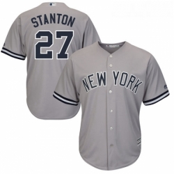 Youth Majestic New York Yankees 27 Giancarlo Stanton Authentic Grey Road MLB Jersey 