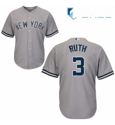 Youth Majestic New York Yankees 3 Babe Ruth Authentic Grey Road MLB Jersey