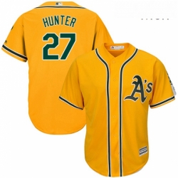 Mens Majestic Oakland Athletics 27 Catfish Hunter Replica Gold Alternate 2 Cool Base MLB Jersey