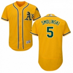 Mens Majestic Oakland Athletics 5 Jake Smolinski Gold Alternate Flex Base Authentic Collection MLB Jersey