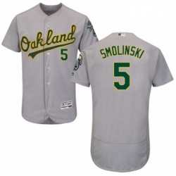 Mens Majestic Oakland Athletics 5 Jake Smolinski Grey Road Flex Base Authentic Collection MLB Jersey