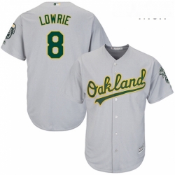 Mens Majestic Oakland Athletics 8 Jed Lowrie Replica Grey Road Cool Base MLB Jersey