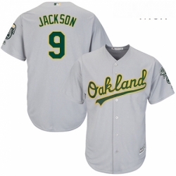 Mens Majestic Oakland Athletics 9 Reggie Jackson Replica Grey Road Cool Base MLB Jersey