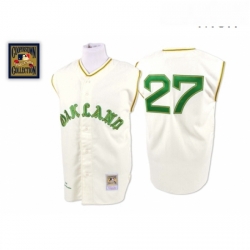 Mens Mitchell and Ness 1968 Oakland Athletics 27 Catfish Hunter Authentic Cream Throwback MLB Jersey