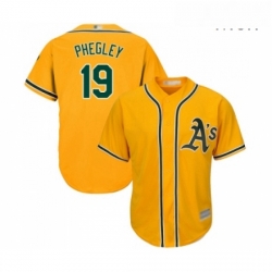 Mens Oakland Athletics 19 Josh Phegley Replica Gold Alternate 2 Cool Base Baseball Jersey 