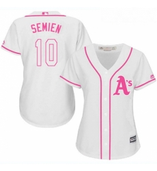 Womens Majestic Oakland Athletics 10 Marcus Semien Replica White Fashion Cool Base MLB Jersey