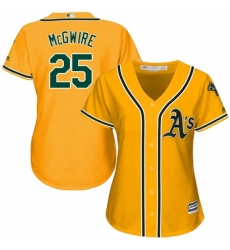 Womens Majestic Oakland Athletics 25 Mark McGwire Authentic Gold Alternate 2 Cool Base MLB Jersey