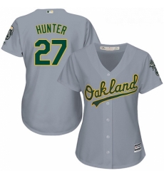 Womens Majestic Oakland Athletics 27 Catfish Hunter Authentic Grey Road Cool Base MLB Jersey