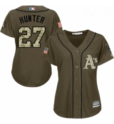 Womens Majestic Oakland Athletics 27 Catfish Hunter Replica Green Salute to Service MLB Jersey