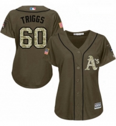 Womens Majestic Oakland Athletics 60 Andrew Triggs Authentic Green Salute to Service MLB Jersey 