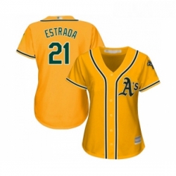 Womens Oakland Athletics 21 Marco Estrada Replica Gold Alternate 2 Cool Base Baseball Jersey 