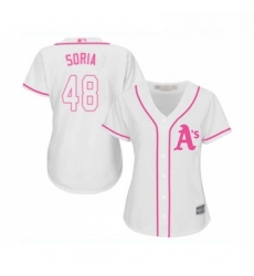 Womens Oakland Athletics 48 Joakim Soria Authentic White Fashion Cool Base Baseball Jersey 