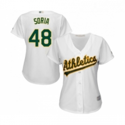 Womens Oakland Athletics 48 Joakim Soria Replica White Home Cool Base Baseball Jersey 