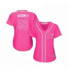 Womens Oakland Athletics 56 Fernando Rodney Replica Pink Fashion Cool Base Baseball Jersey 