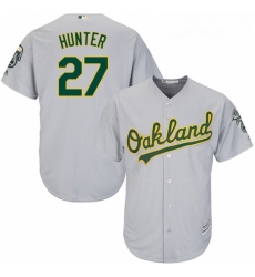 Youth Majestic Oakland Athletics 27 Catfish Hunter Authentic Grey Road Cool Base MLB Jersey