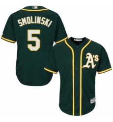 Youth Majestic Oakland Athletics 5 Jake Smolinski Authentic Green Alternate 1 Cool Base MLB Jersey 