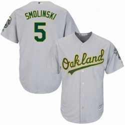 Youth Majestic Oakland Athletics 5 Jake Smolinski Authentic Grey Road Cool Base MLB Jersey 