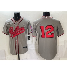 Men Philadelphia Phillies 12 Kyle Schwarber Gray 2026 Field of Dreams Stadium Stitched Baseball Jersey Men Philadelphia Phillies 12 Kyle Schwarber Gray 2026 Field of Dreams Stadium Stitched Baseball Jersey