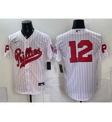 Men Philadelphia Phillies  12 Kyle Schwarber White 2026 Field of Dreams Stadium Stitched Baseball Jersey