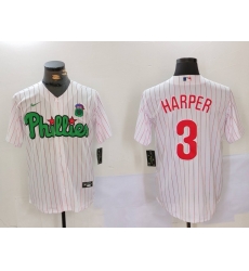 Men Philadelphia Phillies 3 Bryce Harper White Green Cool Base Stitched Jersey 3