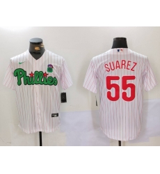 Men Philadelphia Phillies 55 Ranger Suarez White Green Cool Base Stitched Jersey 2