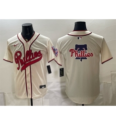 Men Philadelphia Phillies Team Big Logo Cream 2026 Field of Dreams Stadium Stitched Baseball Jersey