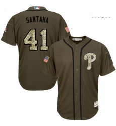 Mens Majestic Philadelphia Phillies 41 Carlos Santana Authentic Green Salute to Service MLB Jersey 