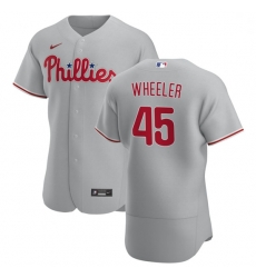 Philadelphia Phillies 45 Zack Wheeler Men Nike Gray Road 2020 Authentic Player MLB Jersey