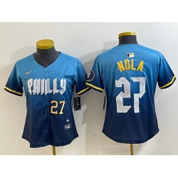 Women Philadelphia Phillies 27 Aaron Nola Blue 2024 City Connect Limited Stitched Baseball Jersey 1