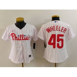 Women Philadelphia Phillies 45 Zack Wheeler White Stitched Baseball Jersey