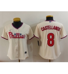 Women Philadelphia Phillies 8 Nick Castellanos Cream Cool Base Stitched Baseball Jersey