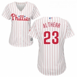 Womens Majestic Philadelphia Phillies 23 Aaron Altherr Replica WhiteRed Strip Home Cool Base MLB Jersey 