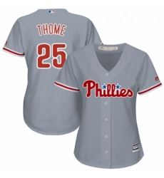 Womens Majestic Philadelphia Phillies 25 Jim Thome Replica Grey Road Cool Base MLB Jersey 