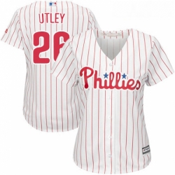 Womens Majestic Philadelphia Phillies 26 Chase Utley Replica WhiteRed Strip Home Cool Base MLB Jersey