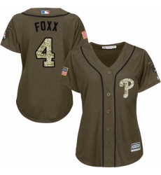 Womens Majestic Philadelphia Phillies 4 Jimmy Foxx Replica Green Salute to Service MLB Jersey