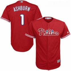 Youth Majestic Philadelphia Phillies 1 Richie Ashburn Authentic Red Alternate Cool Base MLB Jersey