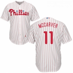 Youth Majestic Philadelphia Phillies 11 Tim McCarver Replica WhiteRed Strip Home Cool Base MLB Jersey