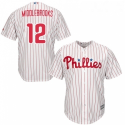 Youth Majestic Philadelphia Phillies 12 Will Middlebrooks Authentic WhiteRed Strip Home Cool Base MLB Jersey 