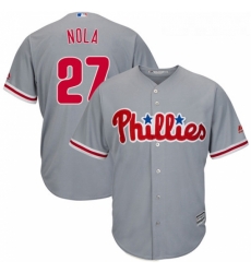 Youth Majestic Philadelphia Phillies 27 Aaron Nola Replica Grey Road Cool Base MLB Jersey