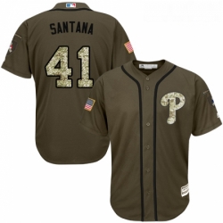 Youth Majestic Philadelphia Phillies 41 Carlos Santana Authentic Green Salute to Service MLB Jersey 