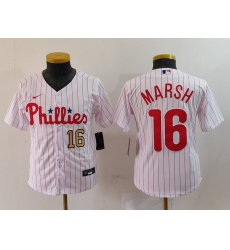 Youth Philadelphia Phillies 16 Brandon Marsh White Cool Base Stitched Baseball Jersey 3