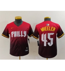 Youth Philadelphia Phillies 45 Zack Wheeler Red 2024 City Connect Limited Stitched Baseball Jersey