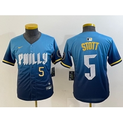 Youth Philadelphia Phillies 5 Bryson Stott Blue 2024 City Connect Limited Stitched Jersey