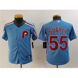 Youth Philadelphia Phillies 55 Ranger Suarez Blue Cool Base Stitched Baseball Jersey