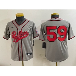Youth Philadelphia Phillies  59 Jhoan Duran Gray 2026 Field of Dreams Stadium Stitched Baseball Jersey