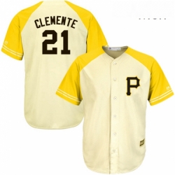 Mens Majestic Pittsburgh Pirates 21 Roberto Clemente Authentic CreamGold Exclusive Cool Base MLB Jersey