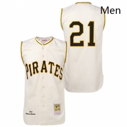 Mens Mitchell and Ness 1960 Pittsburgh Pirates 21 Roberto Clemente Authentic Cream Throwback MLB Jersey