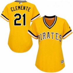 Womens Majestic Pittsburgh Pirates 21 Roberto Clemente Replica Gold Alternate Cool Base MLB Jersey