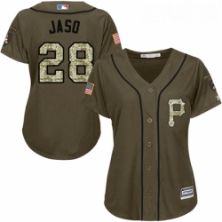 Womens Majestic Pittsburgh Pirates 28 John Jaso Authentic Green Salute to Service MLB Jersey